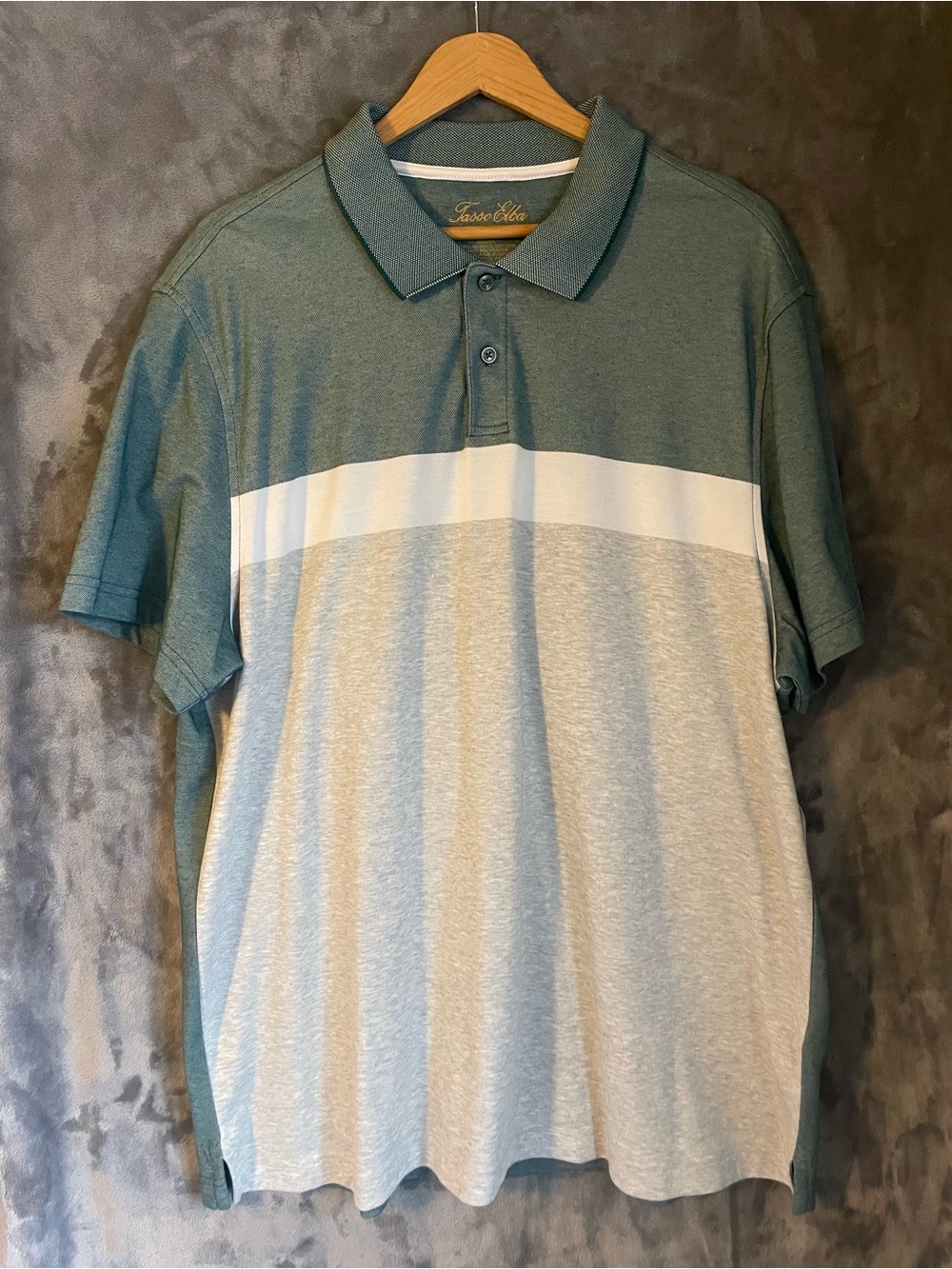 Tasso Elba Green, White and Light Gray Colorblock Polo